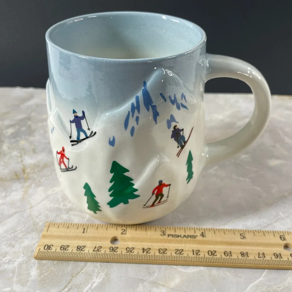 Target Ski Resort Mug White Blue 3D Sculpted Mountain Winter Cabin 16oz